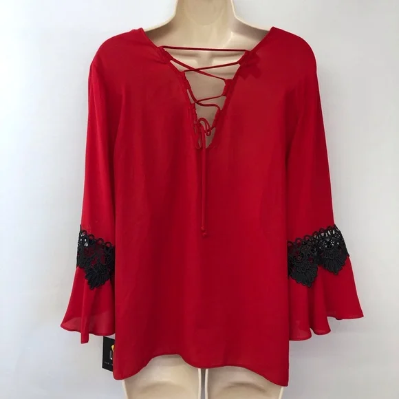 NWT I.N. San Franscisco Red Back Lace Top - Picture 8 of 16